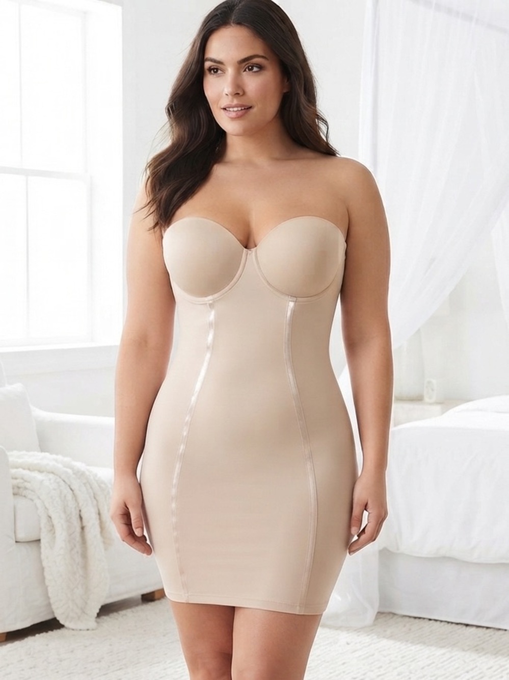 EUC Maidenform Nude Intimate Contour Bodysuit Undergarment Bra Removable Strap L
